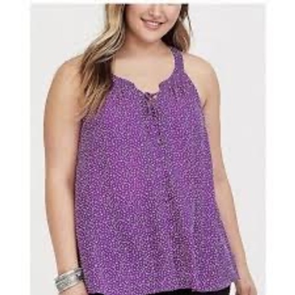 Torrid Plus Size Purple Polka Dot Georgette Pullover Tank, Size 2/2X‎